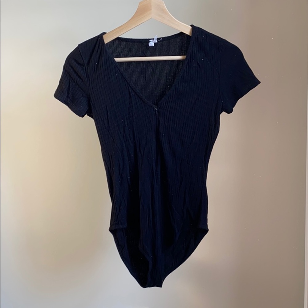 Black Ribbed Bodysuit